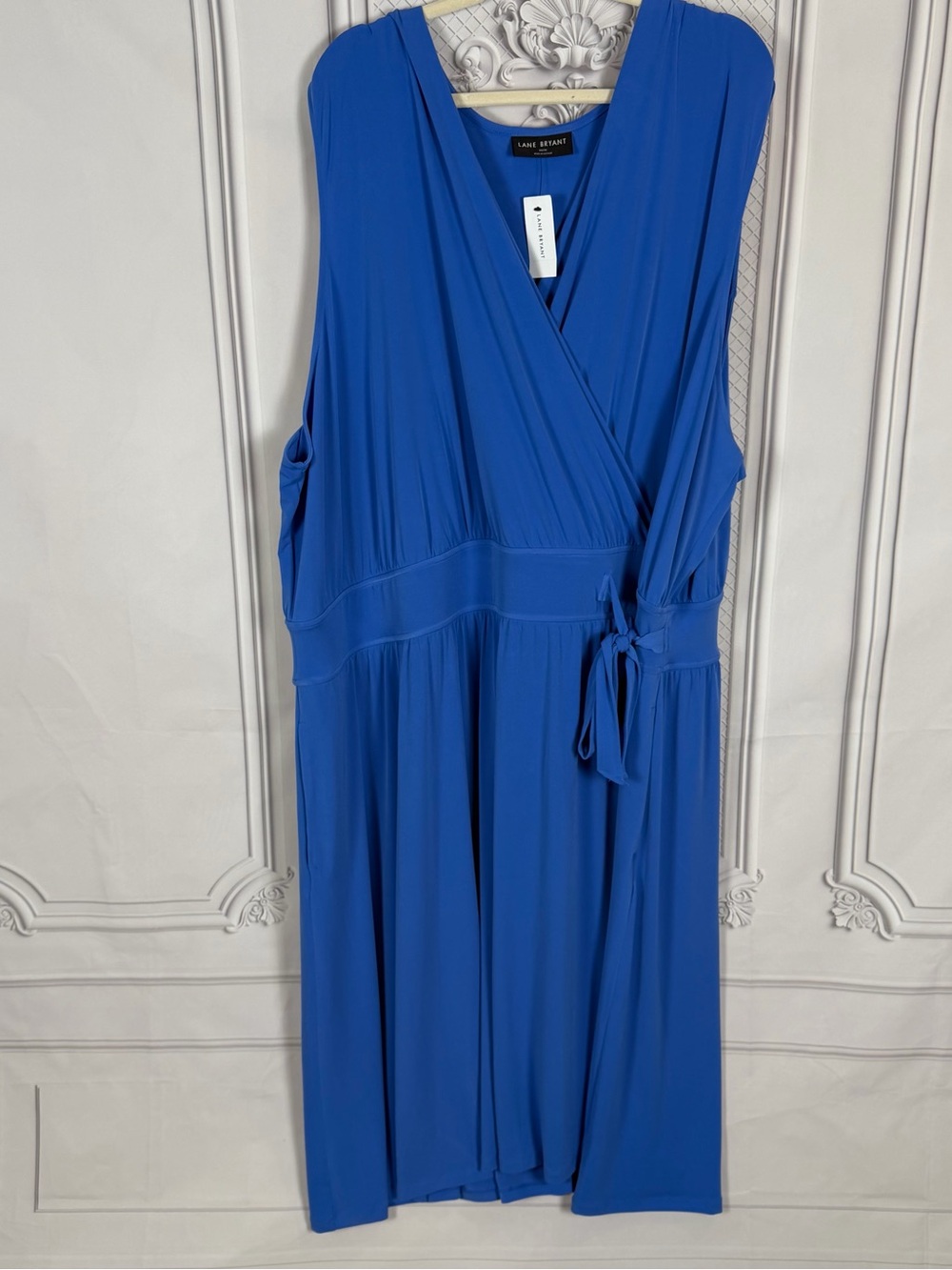 Lane Bryant Women’s 34/36 Cobalt Blue Sleeveless Faux Wrap Dress NWT Stretch